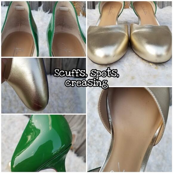 Green & Gold Heels Patent Metallic Leather Pumps TwoTone Shoes Prey Size EU 38.5 - Picture 9 of 11